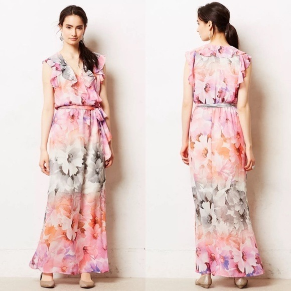 Anthropologie HD in Paris Easel Flora Ruffle Maxi Dress Size 6 Floral Watercolor - Picture 10 of 10